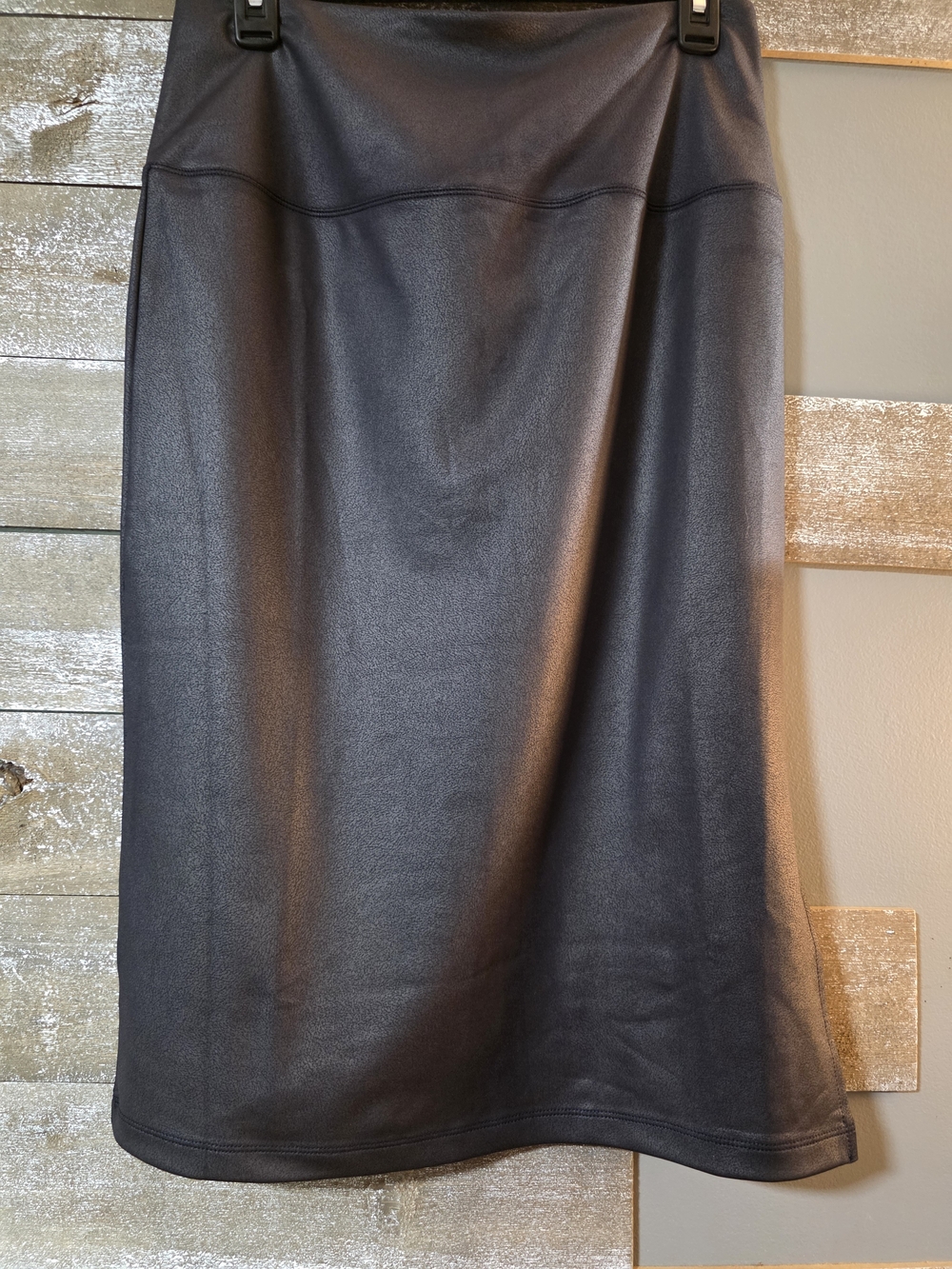 Women with Control Black Faux-Leather Midi Skirt